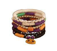 Générique New Ambiance Halloween Bracelet Set, Stackable Stretch Bracelets with Skull Pumpkin Ghost Charms, Halloween Letter Bracelets Set for Women Party (C)