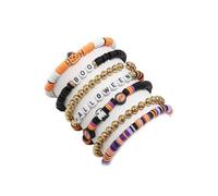 Générique New Ambiance Halloween Bracelet Set, Stackable Stretch Bracelets with Skull Pumpkin Ghost Charms, Halloween Letter Bracelets Set for Women Party (A)