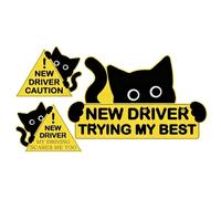 Générique New Driver Warning, Cat Car Decal, 3 Pieces Auto Sticker with High Visibility, Weatherproof Vinyl Material, Vehicle Safety Accessory, Road Awareness for Cars SUVs Trucks Van