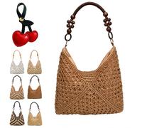 Générique New Fashionable Handmade Woven Bag, Boho Large Capacity Summer Tote Bag with Beaded Shoulder Strap for Shopping, Beach Trips (D)