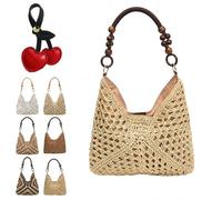 Générique New Fashionable Handmade Woven Bag, Boho Large Capacity Summer Tote Bag with Beaded Shoulder Strap for Shopping, Beach Trips (B)