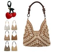 Générique New Fashionable Handmade Woven Bag, Boho Large Capacity Summer Tote Bag with Beaded Shoulder Strap for Shopping, Beach Trips (C)