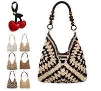 Générique New Fashionable Handmade Woven Bag, Boho Large Capacity Summer Tote Bag with Beaded Shoulder Strap for Shopping, Beach Trips (F)