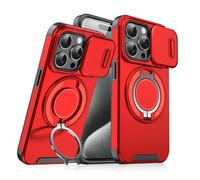 Générique New Slide Camera Protection Magnetic Stand Phone Case, for iPhone 16/15/14/13/12/11 Pro Max, Built-in Magnetic Ring, Precise Cutouts for Full Protection (16 Plus,Red)
