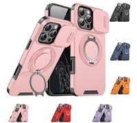 Générique New Slide Camera Protection Magnetic Stand Phone Case, with Rotating Stand and Privacy Camera Cover (Pink,for iPhone 15 Pro)