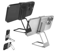 Générique New Upgraded Back Clip Type 360 Folding Bracket, Back Clip Adjustable Height and Angle Foldable Phone Stand, with Stable Metal Base, for Various of Smartphones (Black+Silver)