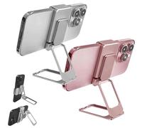Générique New Upgraded Back Clip Type 360 Folding Bracket, Back Clip Adjustable Height and Angle Foldable Phone Stand, with Stable Metal Base, for Various of Smartphones (Silver+Rose Gold)