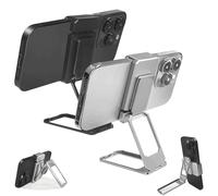 Générique New Upgraded Back Clip Type 360 Folding Bracket, Back Clip Foldable Phone Holder, Metal Double Ring Square Phone Holder, for Various of Smartphones (Silver+Black,2 Pcs)