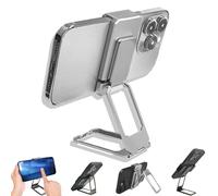 Générique New Upgraded Back Clip Type 360° Folding Bracket, Metal Double Ring Square Phone Holder, Back Clip Foldable Phone Holder, Adjustable Height and Angle, with All Types Smartphones (Silver)