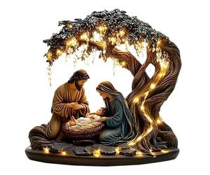 Générique Newborn Flat Christmas Scene Desktop Decoration, Lighted 2D Acrylic Nativity Scene with Intricate Details, Holy Family Religious Christmas Decor, Centerpiece Table Top Home Ornament (#B)
