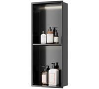 Générique Niche de Douche éclairée par LED, Rangement encastré Mural en Acier Inoxydable, sans carrelage, idéale pour la Salle de Bain et la Cuisine, Noir, 70 x 28 x 12,5 cm, Design Gain de Place