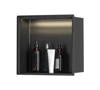 Générique Niche encastrée pour Douche avec éclairage LED, Insert Mural en Acier Inoxydable, étagère de Rangement pour Salle de Bain, sans carrelage (Noir, 32 x 32 cm)