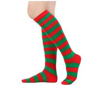 Générique Noël Chaussettes Hautes Montantes à Rayures Femme Bas de Noel Chaussettes de Noël pour Filles et Femmes, Chaussette Lutin Collant Costume de Noel Vacances Cosplay Cadeau D'anniversaire