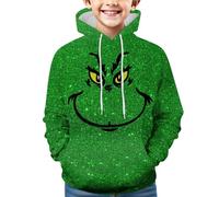Générique Noël Sweat à Capuche pour Garçons et Filles Pull de Noel Vert Monstre Costume 3D Impression Motif Jumper à Manches Longues Décontracté Sweat-Shirt Top (01-5-Blackish Green, 4-5 Years)