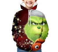 Générique Noël Sweat à Capuche pour Garçons et Filles Pull de Noel Vert Monstre Costume 3D Impression Motif Jumper à Manches Longues Décontracté Sweat-Shirt Top (01-6-Wine, 9-11 Years)