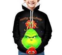 Générique Noël Sweat à Capuche pour Garçons et Filles Pull de Noel Vert Monstre Costume 3D Impression Motif Jumper à Manches Longues Décontracté Sweat-Shirt Top (01-2-Black, 4-5 Years)