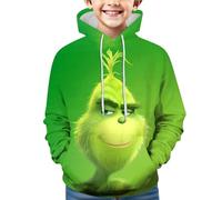 Générique Noël Sweat à Capuche pour Garçons et Filles Pull de Noel Vert Monstre Costume 3D Impression Motif Jumper à Manches Longues Décontracté Sweat-Shirt Top (01-2-Green, 11-13 Years)