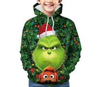 Générique Noël Sweat à Capuche pour Garçons et Filles Pull de Noel Vert Monstre Costume 3D Impression Motif Jumper à Manches Longues Décontracté Sweat-Shirt Top (01-3-Blackish Green, 5-6 Years)
