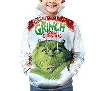Générique Noël Sweat à Capuche pour Garçons et Filles Pull de Noel Vert Monstre Costume 3D Impression Motif Jumper à Manches Longues Décontracté Sweat-Shirt Top (01-4-White, 11-13 Years)