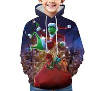 Générique Noël Sweat à Capuche pour Garçons et Filles Pull de Noel Vert Monstre Costume 3D Impression Motif Jumper à Manches Longues Décontracté Sweat-Shirt Top (01-6-Blue, 11-13 Years)