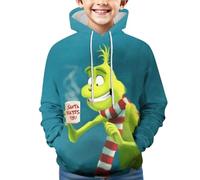 Générique Noël Sweat à Capuche pour Garçons et Filles Pull de Noel Vert Monstre Costume 3D Impression Motif Jumper à Manches Longues Décontracté Sweat-Shirt Top (01-9-Sky Blue, 9-11 Years)