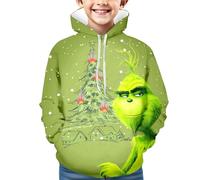 Générique Noël Sweat à Capuche pour Garçons et Filles Pull de Noel Vert Monstre Costume 3D Impression Motif Jumper à Manches Longues Décontracté Sweat-Shirt Top (01-8-Blackish Green, 9-11 Years)