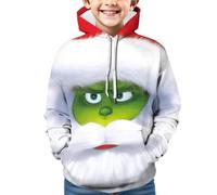 Générique Noël Sweat à Capuche pour Garçons et Filles Pull de Noel Vert Monstre Costume 3D Impression Motif Jumper à Manches Longues Décontracté Sweat-Shirt Top (01-9-White, 4-5 Years)