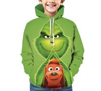 Générique Noël Sweat à Capuche pour Garçons et Filles Pull de Noel Vert Monstre Costume 3D Impression Motif Jumper à Manches Longues Décontracté Sweat-Shirt Top (01-1-Light Green, 9-11 Years)