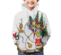 Générique Noël Sweat à Capuche pour Garçons et Filles Pull de Noel Vert Monstre Costume 3D Impression Motif Jumper à Manches Longues Décontracté Sweat-Shirt Top (01-3-White, 11-13 Years)