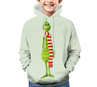 Générique Noël Sweat à Capuche pour Garçons et Filles Pull de Noel Vert Monstre Costume 3D Impression Motif Jumper à Manches Longues Décontracté Sweat-Shirt Top (01-7-White, 5-6 Years)