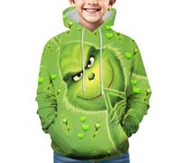 Générique Noël Sweat à Capuche pour Garçons et Filles Pull de Noel Vert Monstre Costume 3D Impression Motif Jumper à Manches Longues Décontracté Sweat-Shirt Top (01-7-Light Green, 3-4 Years)