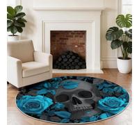 Générique Noir 100 cm Rond Tapis de Salon Rond Style Gothique Romantique Rose, Lavable en Machine - Grand Tapis de Sol Antidérapant pour Salle à Manger Cuisine Espace Personnalisé Décoration Tendance