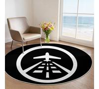 Générique Noir 120 cm Rond Tapis Rond Moderne Minimalisme Moderne Lignes d'avion, Tapis de Sol Décoratif et Antidérapant - Idéal pour sous Table Ronde, Chambre Bureau
