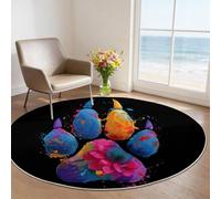 Générique Noir 150 cm Rond Grand Tapis Rond de Salle à Manger Art Gribouillis Empreintes De Pattes, Lavable et Léger - Tapis Imprimé Antidérapant à Poils Courts pour Cuisine Maison Créative