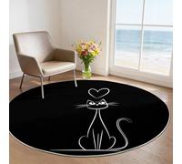 Générique Noir 60 cm Rond Tapis Rond Moderne Minimaliste Mignon Gribouillis (Doodle) Chaton, Tapis de Sol Décoratif et Antidérapant - Idéal pour sous Table Ronde, Chambre Bureau Maison Moderne