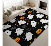 Générique Noir 80 x 150 cm Doux Tapiss Cartoon Halloween Tapis Petits Fantômes Citrouille Étoiles Bonbons Toile d'Araignée Lavable Ludique Mignon Tapis de Antidérapant pour Chambre d'enfant Chambre