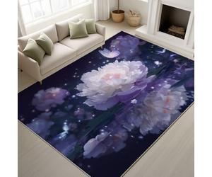 Générique Noir Antidérapant Anime Pivoines Papillons Ciel Étoilé Étang Lavable Tapiss Rêveur Romantique Support en TPR Tapis 100 x 150 cm Tapis pour Décoration Festive Chambre d'enfant Chambre