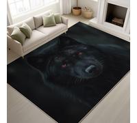 Générique Noir Antidérapant Hyperréaliste Photographique Réaliste Loup Noir Gros Plan Lumière & Ombre Lavable Tapiss Fantaisie Support en TPR Tapis 80 x 120 cm Tapis pour Salle de Jeux Salon