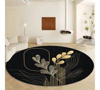 Générique Noir Antidérapant Tapis Rond 210 cm, Dessin Au Trait Botanique Moderne Lavable en Machine Tapis Rond, Moquette de Salon et Chambre Doux et Confortable, Idéal pour Intérieurs décoration