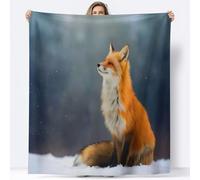 Générique Noir Couvertures Polaire Animaux Neige Renard Flanelle Couverture Polaire, pour Adultes Enfants Rester Chaud en Hiver Couverture en Peluche Canapé-lit Bureau 150 x 200 cm