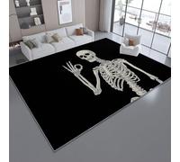 Générique Noir Flanelle Tapis Soft, 160 x 230 cm Antidérapant Moelleux épais Chambre et Chambre d'enfant Lavable Tapise - Sombre Abstrait Squelette Humain Design Moderne Tapis pour la décoration
