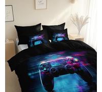 Générique Noir Housse de Couette 240 x 260 cm, avec 2 Taies d'oreiller 65x65 cm, MotifThème du Jeu Manette De Jeu, Parure de Lit avec Fermeture Éclair, Couette 4 Saisons