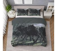 Générique Noir Housse de Couette Microfibre avec Motif Animaux, Microfibre Douce Légère Facile d'entretien Linge de lit, Fantaisie Loups Sombres Féroce Parure de Lit 140 x 190 cm + 1 Taie 65 x 65 cm