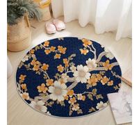 Générique Noir Jaune Tapis Rond 120 cm pour Salon, Chinois Peinture À L'Encre Fleur De Prunier Thème Tapis Rond Lavable en Machine Poils Ras Antidérapant - pour Chambre Bureau Chevet Cuisine Décor