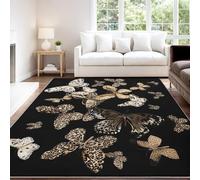 Générique Noir Marron Tapis Salon 50 x 80 cm, Antidérapant Et Lavable en Machine Tapis, Poil Ras Surréaliste Luxueux Naturel Haut de Gamme Mystérieux Imprimé Léopard Papillon Tapis pour Salon