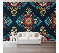 Générique Noir Papier Peint Mural,Mandala Fleurs Vintage Intissé Panoramique Décoration Murale pour Fond de TV - Salon et Chambre Impression Photo Haute Définition Poster Mural 200 x 140 cm（WxH