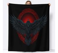 Générique Noir Plaid Couverture Polaire Flanelle, 100 x 130 cm Couverture Chaude Douce et Moelleuse avec Motif Imprimé Ton Sombre Rune Corbeau - Drap de lit Couvre-lit Jeté de Canapé