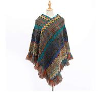 Générique Noir Soie Sassel Ethnic Head Cape couleur Shawl Thick Ladies foulard rayé foulard rétro Écharpe De Côté (Navy, One Size)