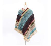 Générique Noir Soie Sassel Ethnic Head Cape couleur Shawl Thick Ladies foulard rayé foulard rétro Écharpe De Côté (Blue, One Size)
