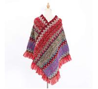 Générique Noir Soie Sassel Ethnic Head Cape couleur Shawl Thick Ladies foulard rayé foulard rétro Écharpe De Côté (Red, One Size)